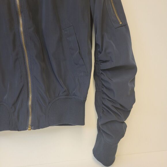 Active USA Navy Blue Gathered Sleeves Full Zip Sz S Women Jacket - Picture 8 of 10